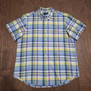 Polo Ralph Lauren Shirt Mens Large Multicolor Plaid Colorful Oxford Flesh Pony